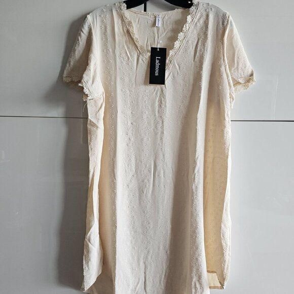 New Cream Short Sleeve Shirt Dress - Picture 2 of 6